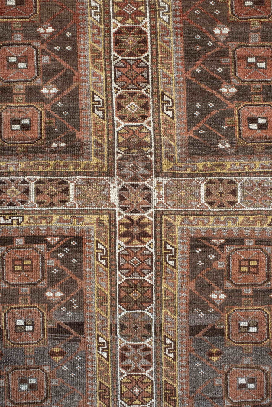 6' x 12' one-of-a-kind handmade antique NW Persian large size rug. Color palette: brown, rust, ivory, charcoal, taupe, camel