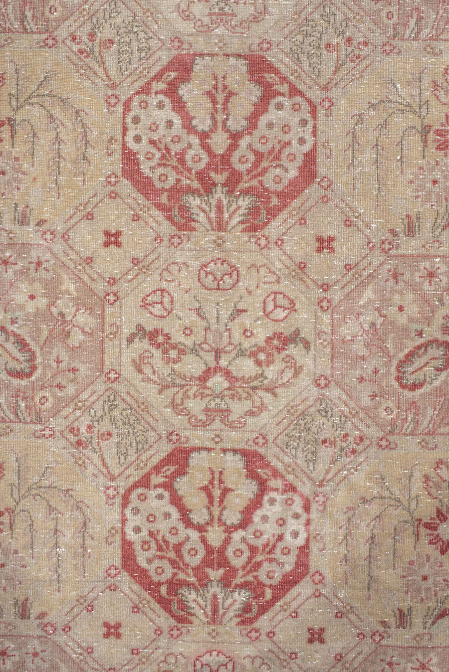 6' x 8' one-of-a-kind handmade antique Tabriz medium size rug. Color palette: ivory, rose, dusty red, blush, sage, beige