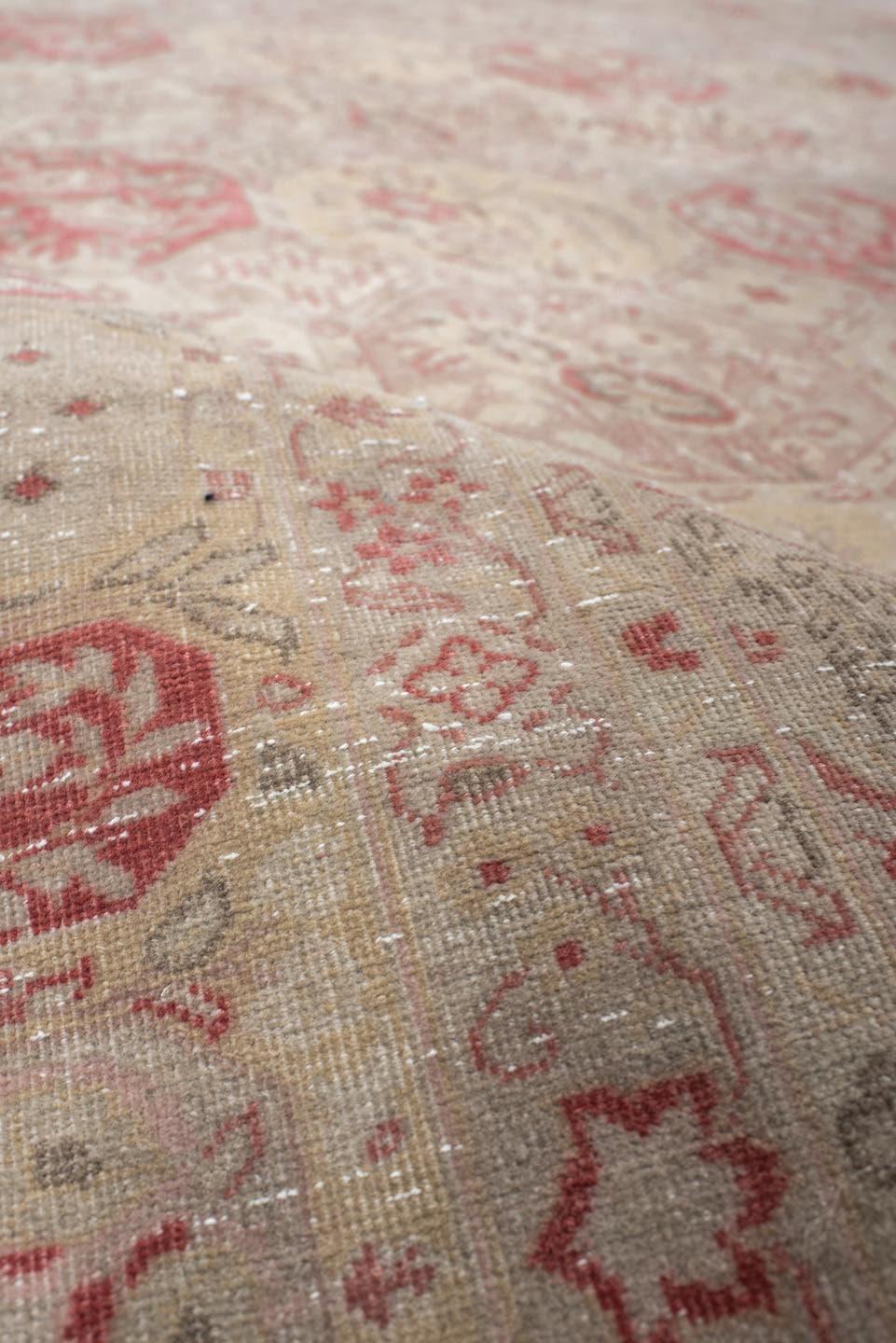 6' x 8' one-of-a-kind handmade antique Tabriz medium size rug. Color palette: ivory, rose, dusty red, blush, sage, beige