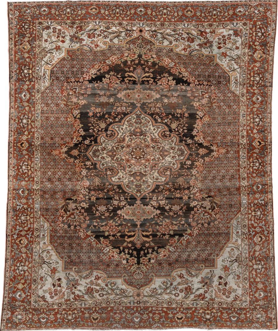 10' x 13' one-of-a-kind handmade vintage Baktiary large size rug. Color palette: brown, gray, light gray, off-white, pink