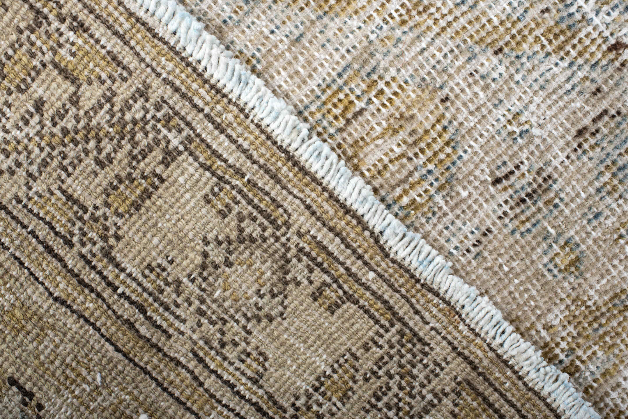 5' x 15' one-of-a-kind handmade antique Saraband rug. Color palette: ivory, taupe, sage, pale blue, beige, camel, rose