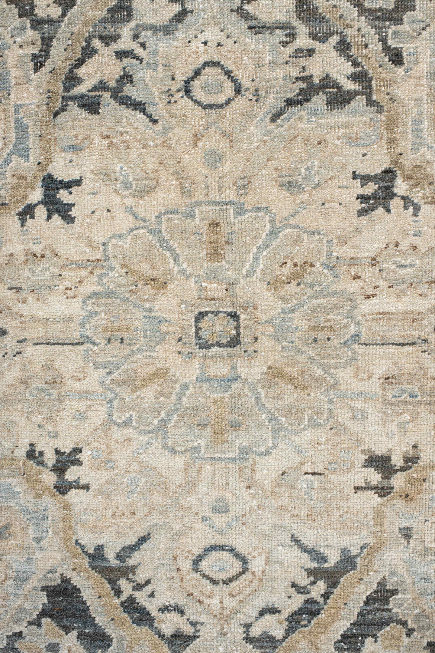 8' x 10' one-of-a-kind handmade antique Heriz large size rug. Color palette: ivory, taupe, slate, charcoal, beige, pale blue