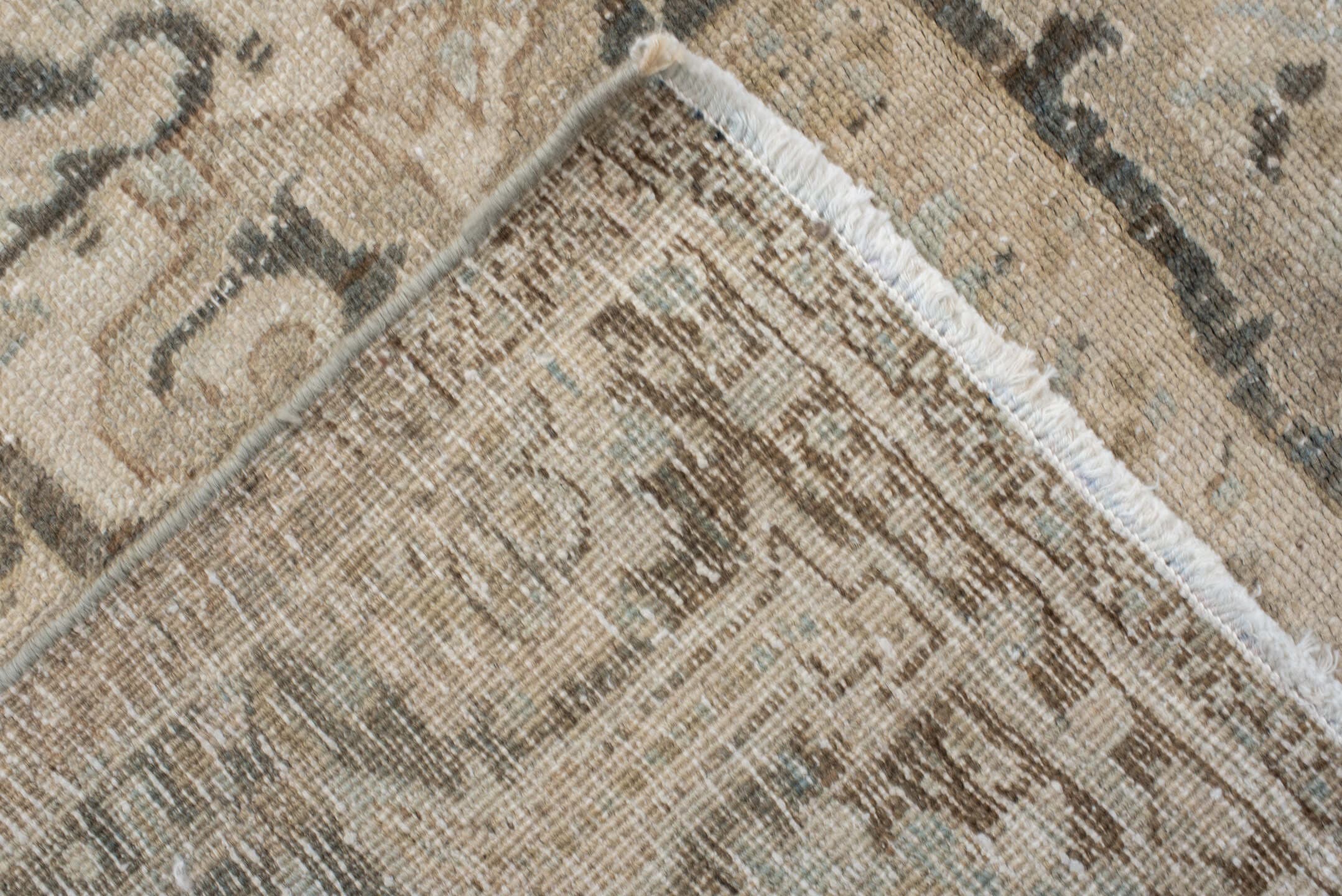 8' x 10' one-of-a-kind handmade antique Heriz large size rug. Color palette: ivory, taupe, slate, charcoal, beige, pale blue