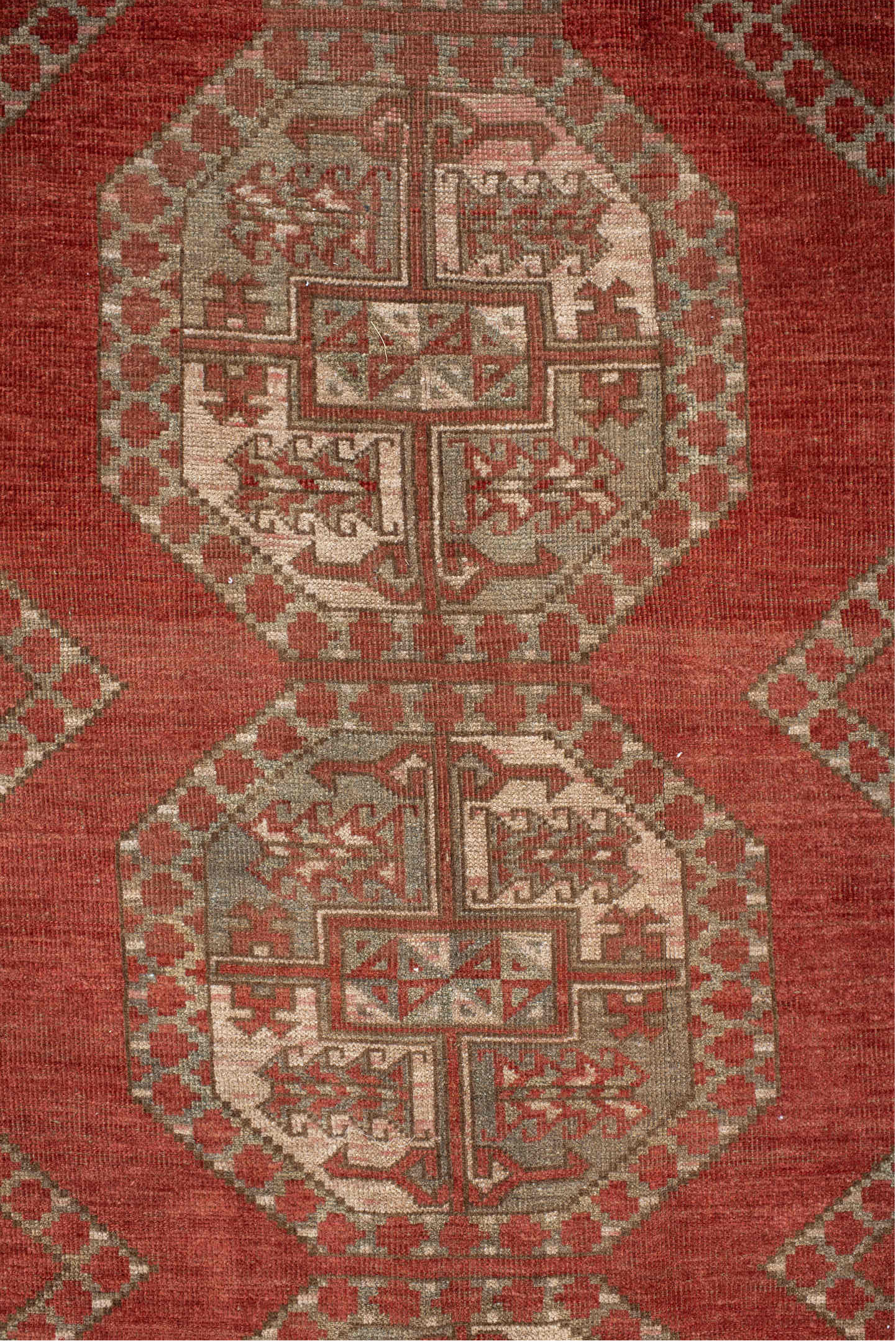 8' x 12' one-of-a-kind handmade vintage Afghan large size rug. Color palette: brown, gray, pink, red