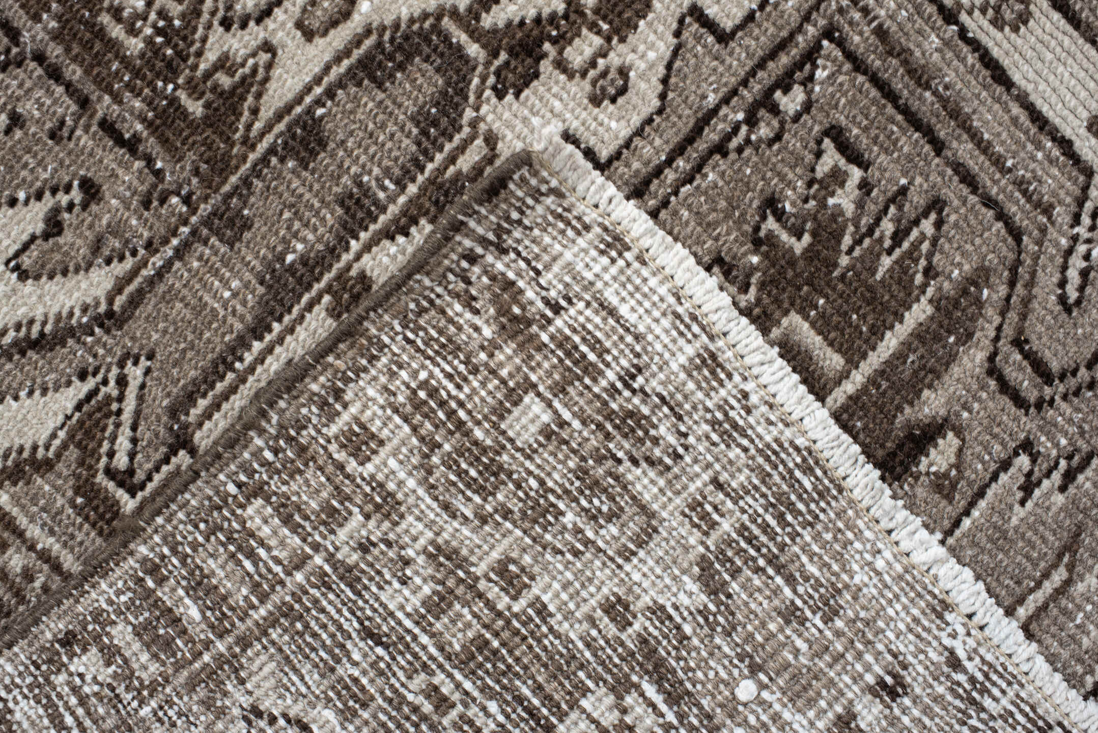 7' x 10' one-of-a-kind handmade antique Heriz large size rug. Color palette: taupe, brown, ivory, charcoal, camel, beige