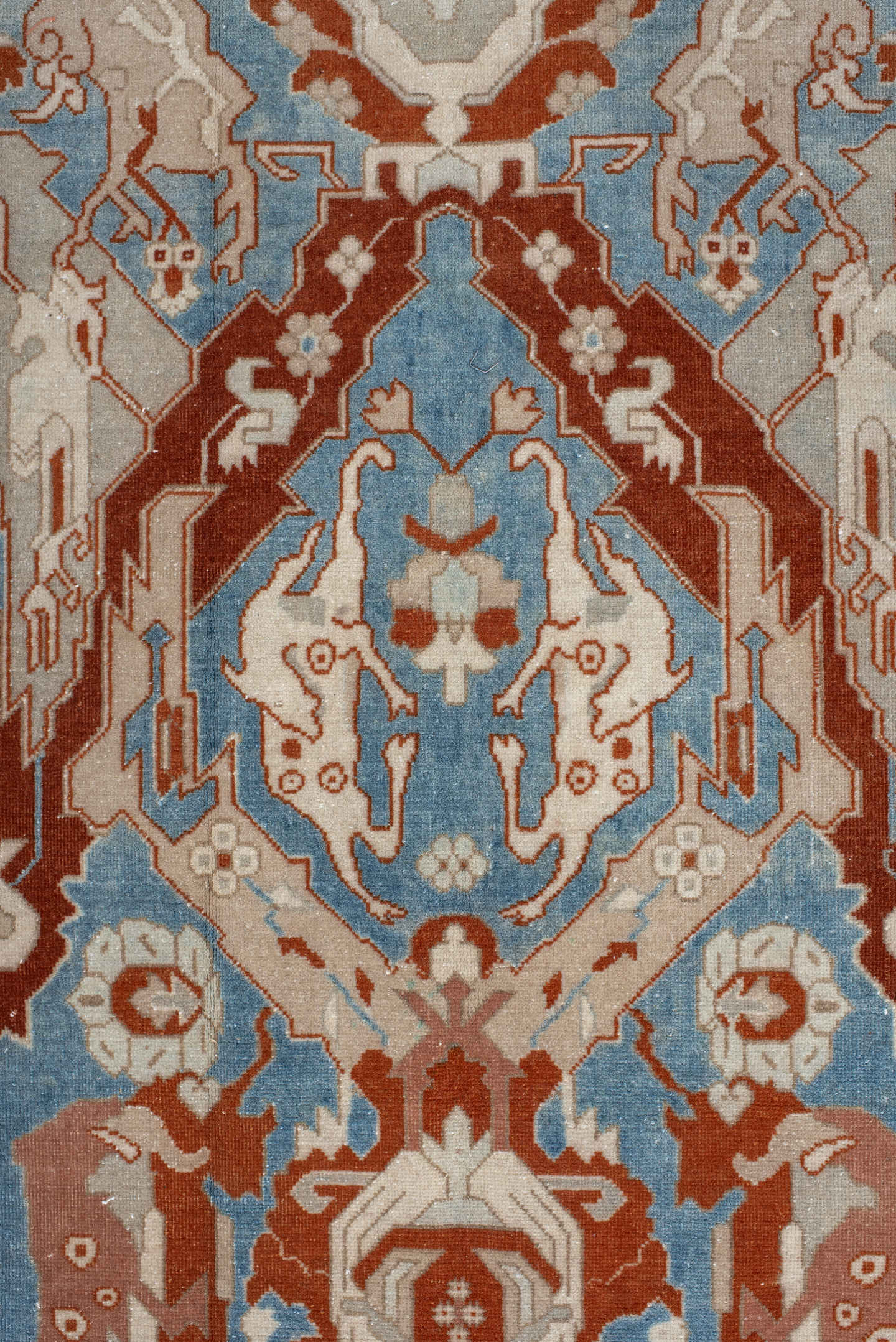8' x 11' one-of-a-kind handmade vintage Tabriz large size rug. Color palette: sky blue, ivory, rust, beige, camel, taupe