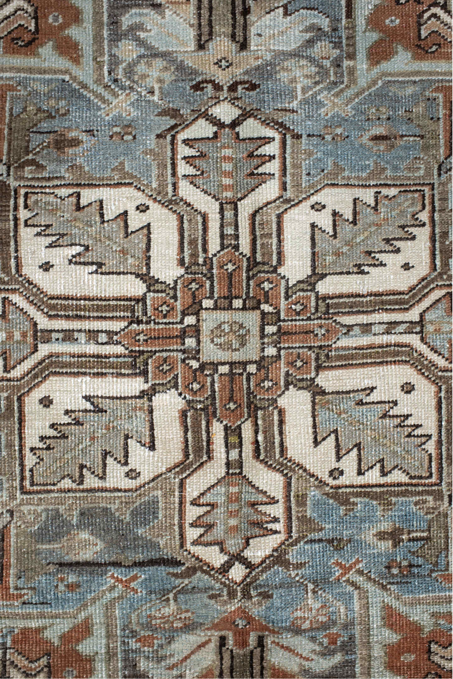 9' x 12' one-of-a-kind handmade vintage Heriz large size rug. Color palette: black, brown, charcoal, dim gray, gray