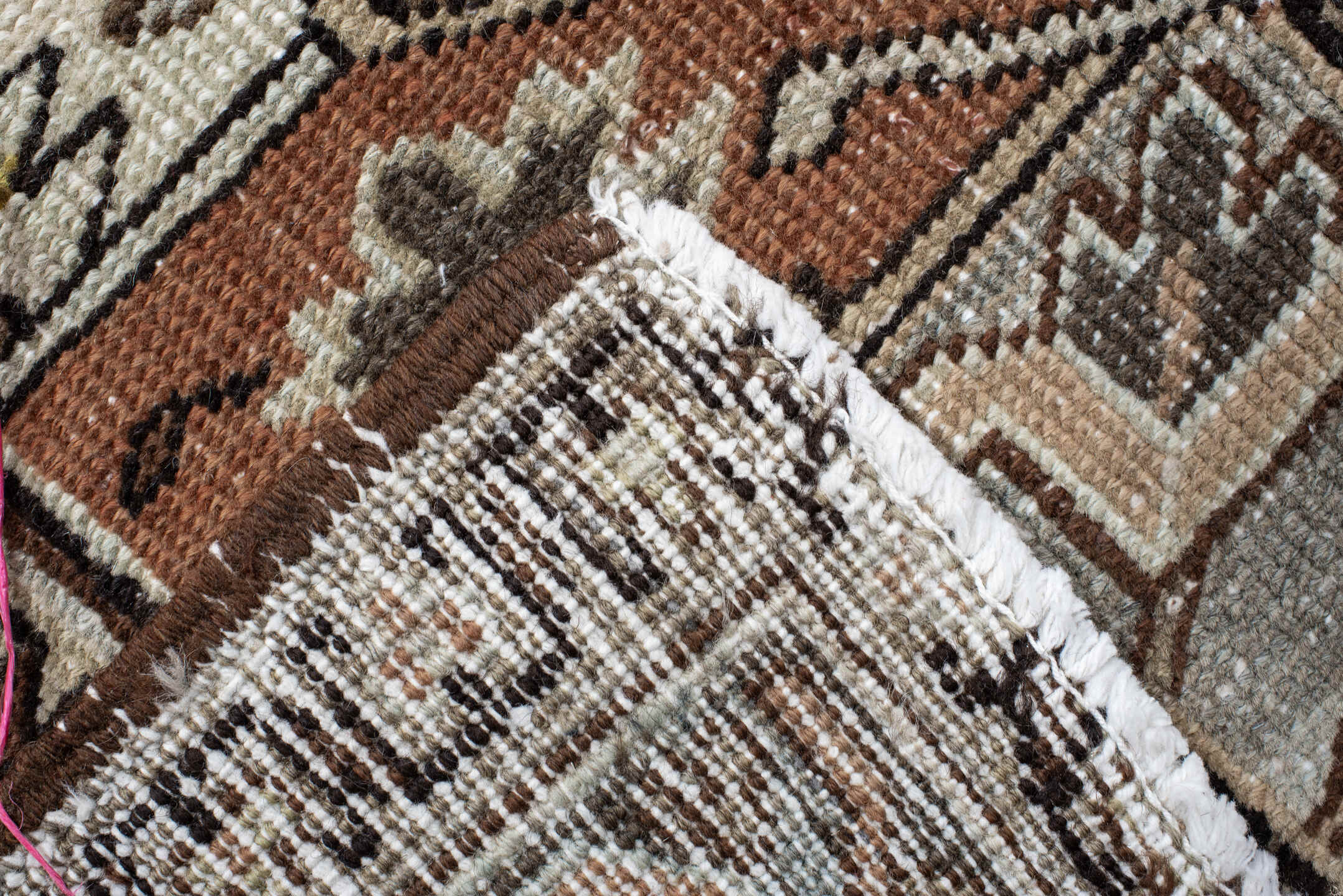 9' x 12' one-of-a-kind handmade vintage Heriz large size rug. Color palette: terra cotta, sky blue, ivory, charcoal, taupe