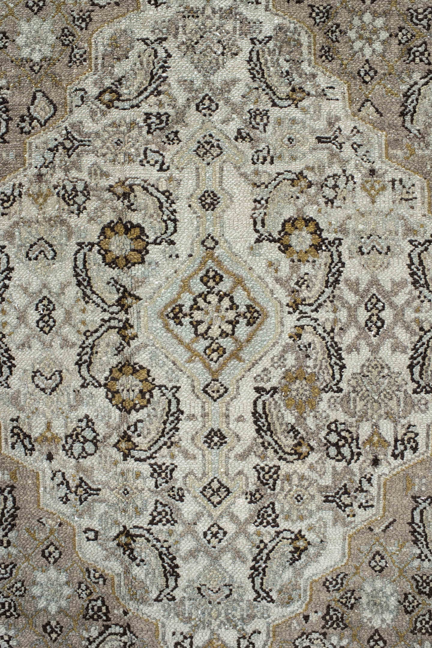 10' x 12' one-of-a-kind handmade antique Bibikabad large size rug. Color palette: ivory, taupe, beige, brown, gold, gray
