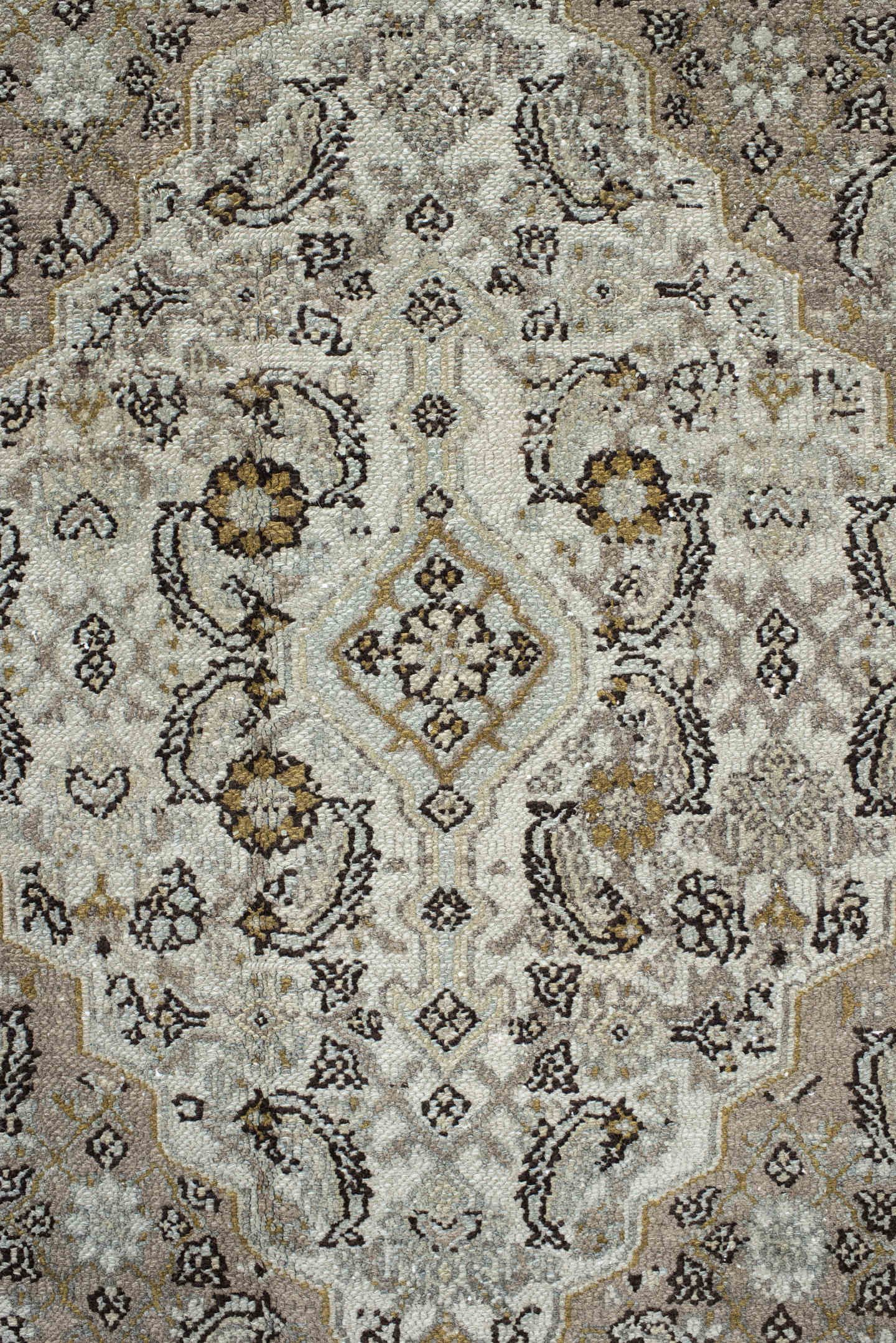 10' x 12' one-of-a-kind handmade antique Bibikabad large size rug. Color palette: ivory, taupe, beige, brown, gold, gray