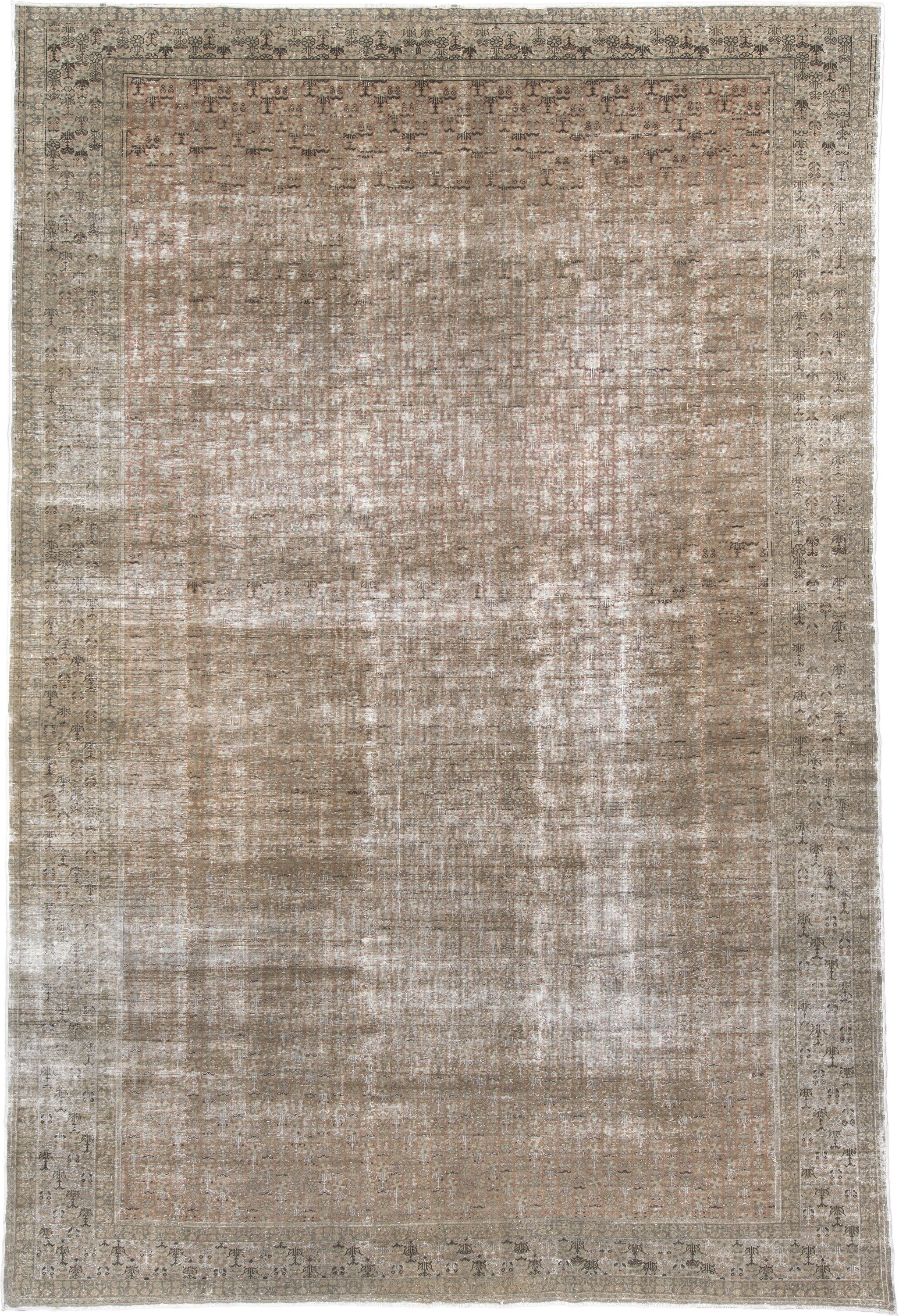 8' x 13' one-of-a-kind handmade vintage Sivas large size rug. Color palette: taupe, beige, ivory, camel, rose, charcoal