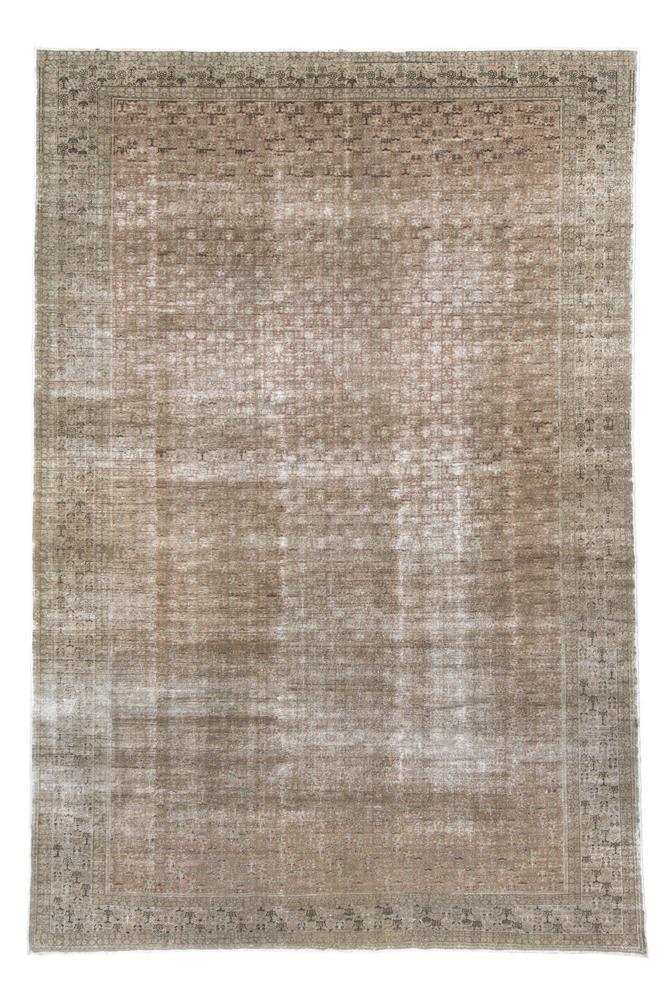 8' x 13' one-of-a-kind handmade vintage Sivas large size rug. Color palette: pink, light gray, off-white, gray, dark gray
