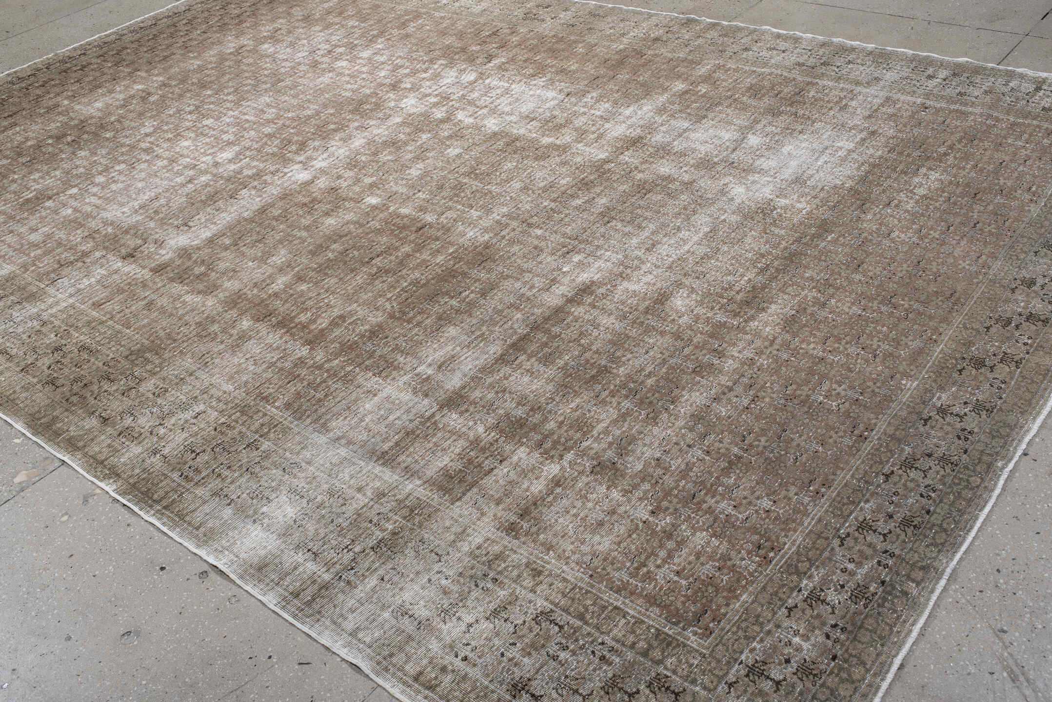 8' x 13' one-of-a-kind handmade vintage Sivas large size rug. Color palette: taupe, beige, ivory, camel, rose, charcoal