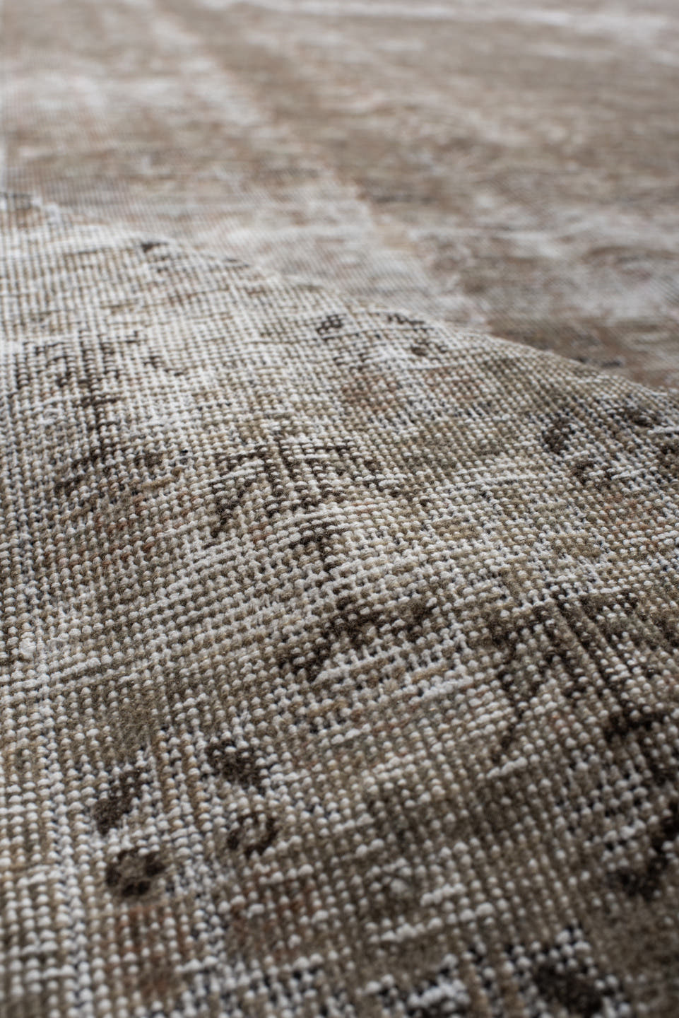 8' x 13' one-of-a-kind handmade vintage Sivas large size rug. Color palette: taupe, beige, ivory, camel, rose, charcoal