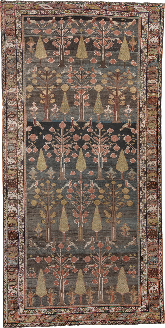 6' x 12' one-of-a-kind handmade vintage Baktiary large size rug. Color palette: brown, dim gray, gray, light gray, off-white