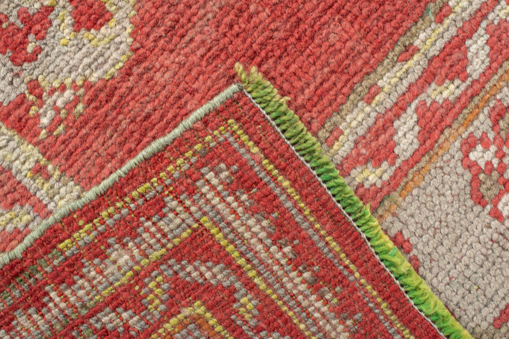 9' x 9' one-of-a-kind handmade antique Oushak rug. Color palette: terra cotta, ivory, rose, salmon, beige, sage, terracotta
