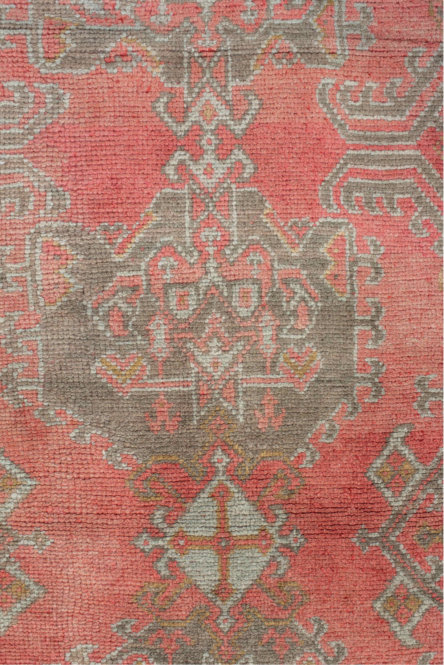 11' x 17' one-of-a-kind handmade vintage Oushak oversize rug. Color palette: brown, gray, light gray, pink, red