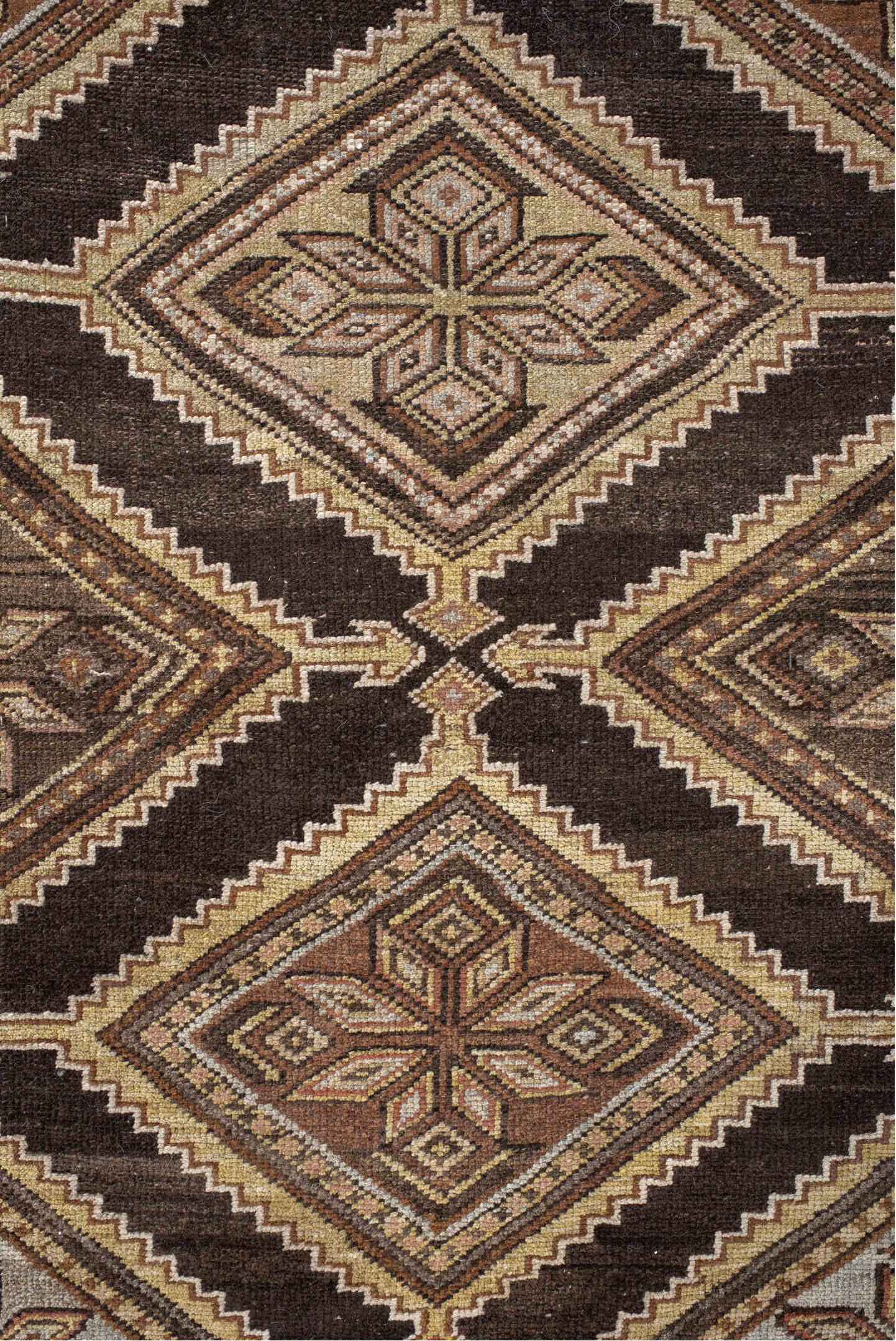 3' x 7' one-of-a-kind handmade vintage Cam Hamadan runner rug. Color palette: black, brown, charcoal, gray, light gray