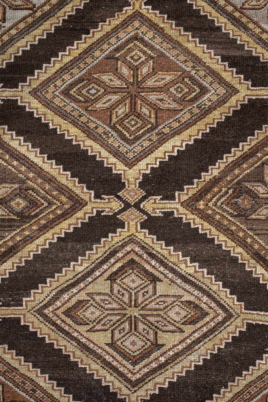 3' x 7' one-of-a-kind handmade vintage Cam Hamadan runner rug. Color palette: brown, ivory, camel, taupe, rose, charcoal
