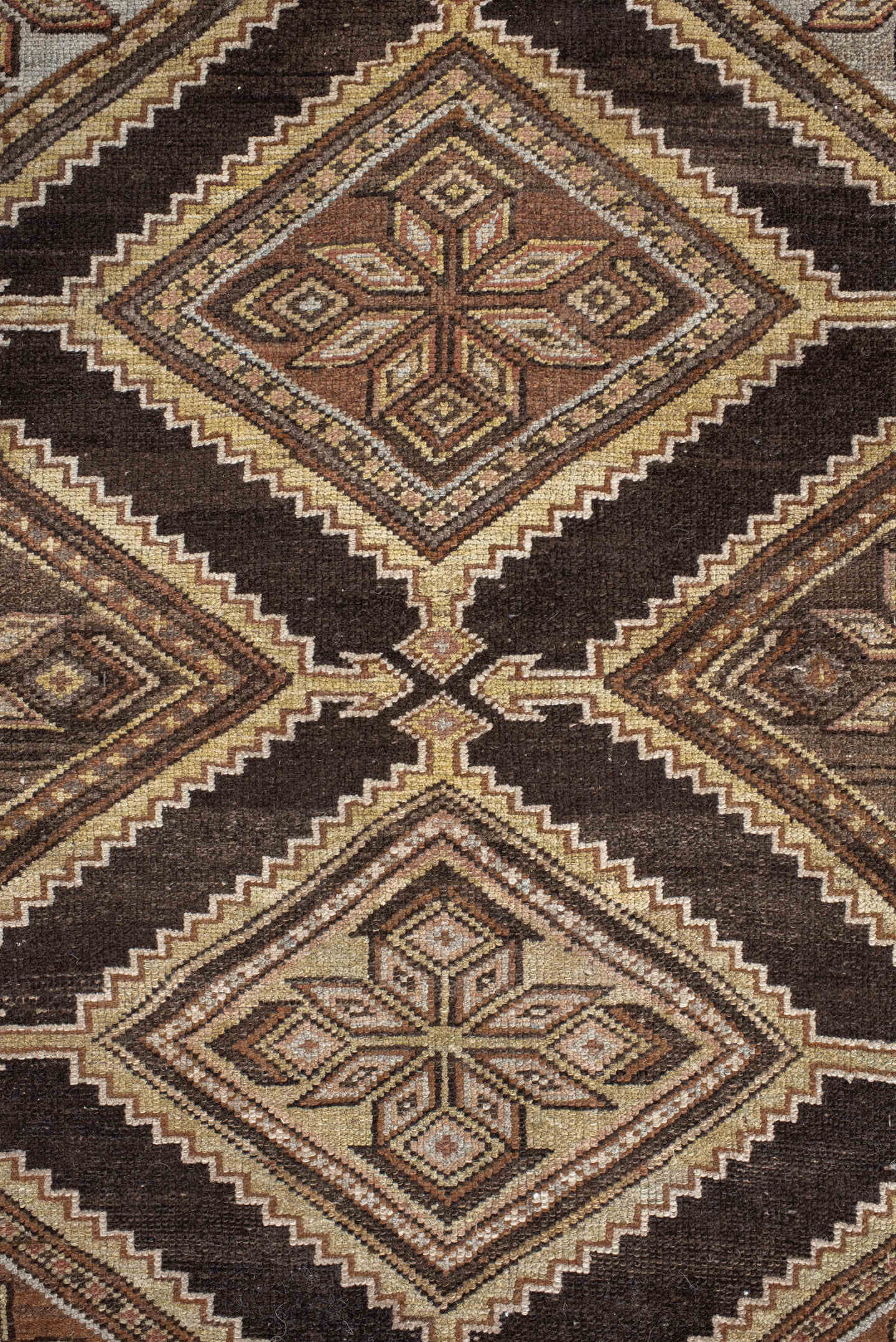 3' x 7' one-of-a-kind handmade vintage Cam Hamadan runner rug. Color palette: brown, ivory, camel, taupe, rose, charcoal