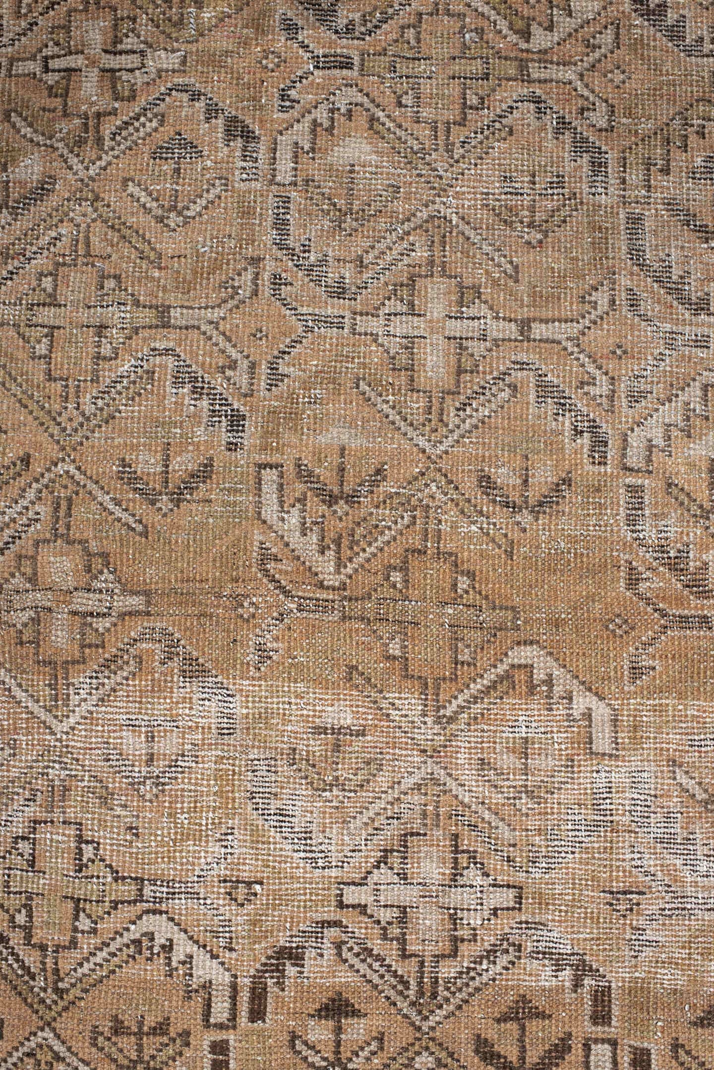 4' x 5' one-of-a-kind handmade vintage Afshar small size rug. Color palette: camel, taupe, ivory, brown, beige, gray