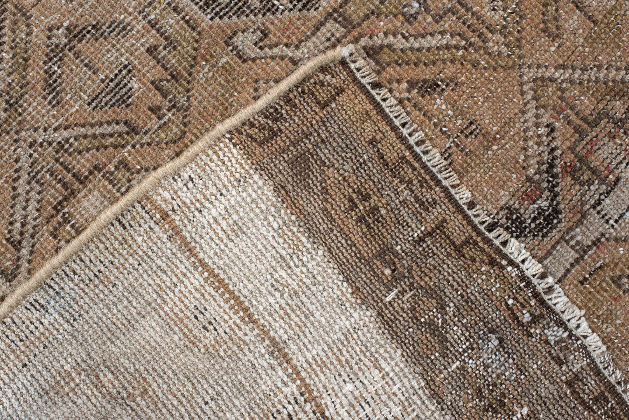 4' x 5' one-of-a-kind handmade vintage Afshar small size rug. Color palette: camel, taupe, ivory, brown, beige, gray