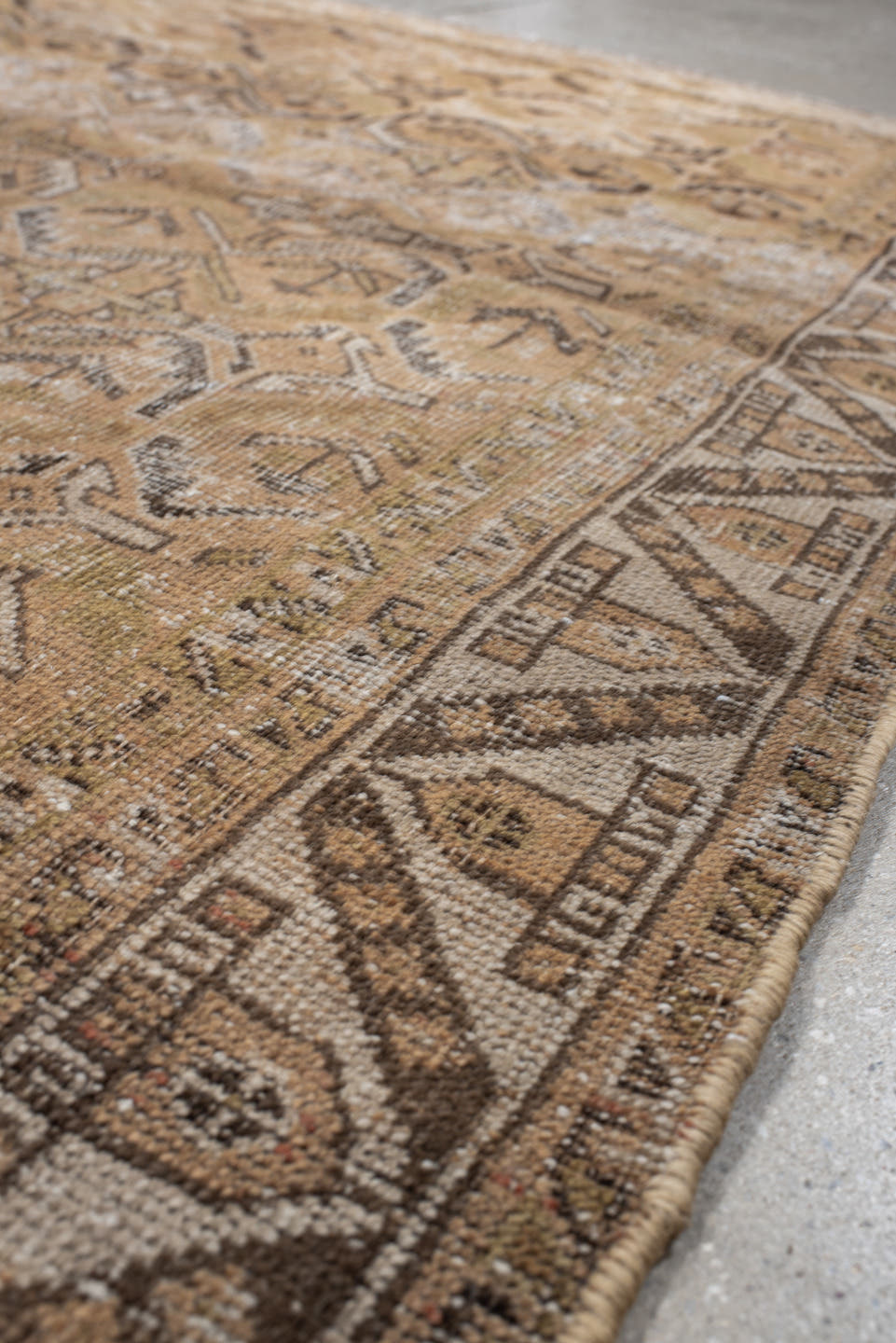 4' x 5' one-of-a-kind handmade vintage Afshar small size rug. Color palette: camel, taupe, ivory, brown, beige, gray
