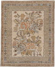 3' x 4' one-of-a-kind handmade antique Afshar small size rug. Color palette: ivory, camel, taupe, sage, peach, sky blue