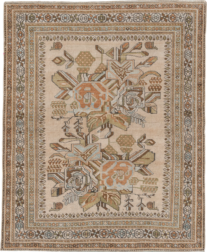 3' x 4' one-of-a-kind handmade vintage Afshar small size rug. Color palette: brown, gray, light gray, off-white, orange