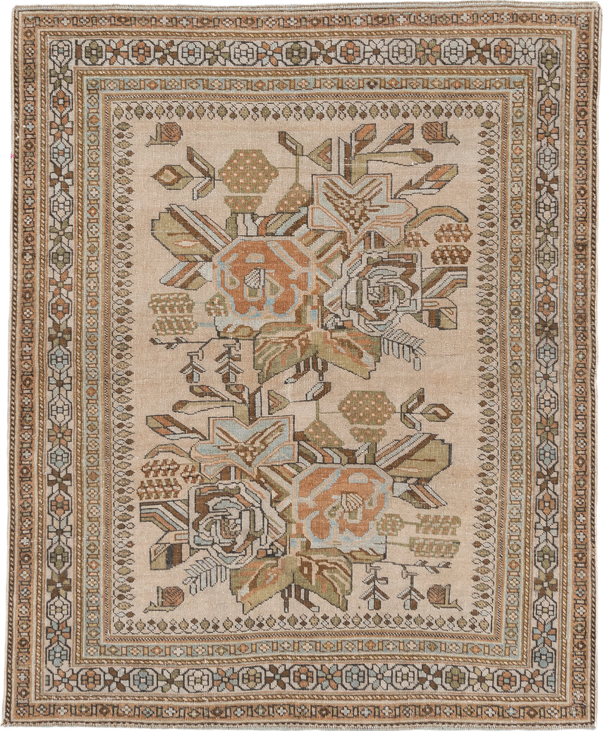 3' x 4' one-of-a-kind handmade vintage Afshar small size rug. Color palette: brown, gray, light gray, off-white, orange