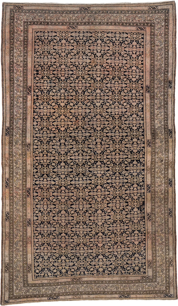 4' x 7' one-of-a-kind handmade vintage Far.Sarouk rug. Color palette: black, brown, charcoal, gray, light gray, pink