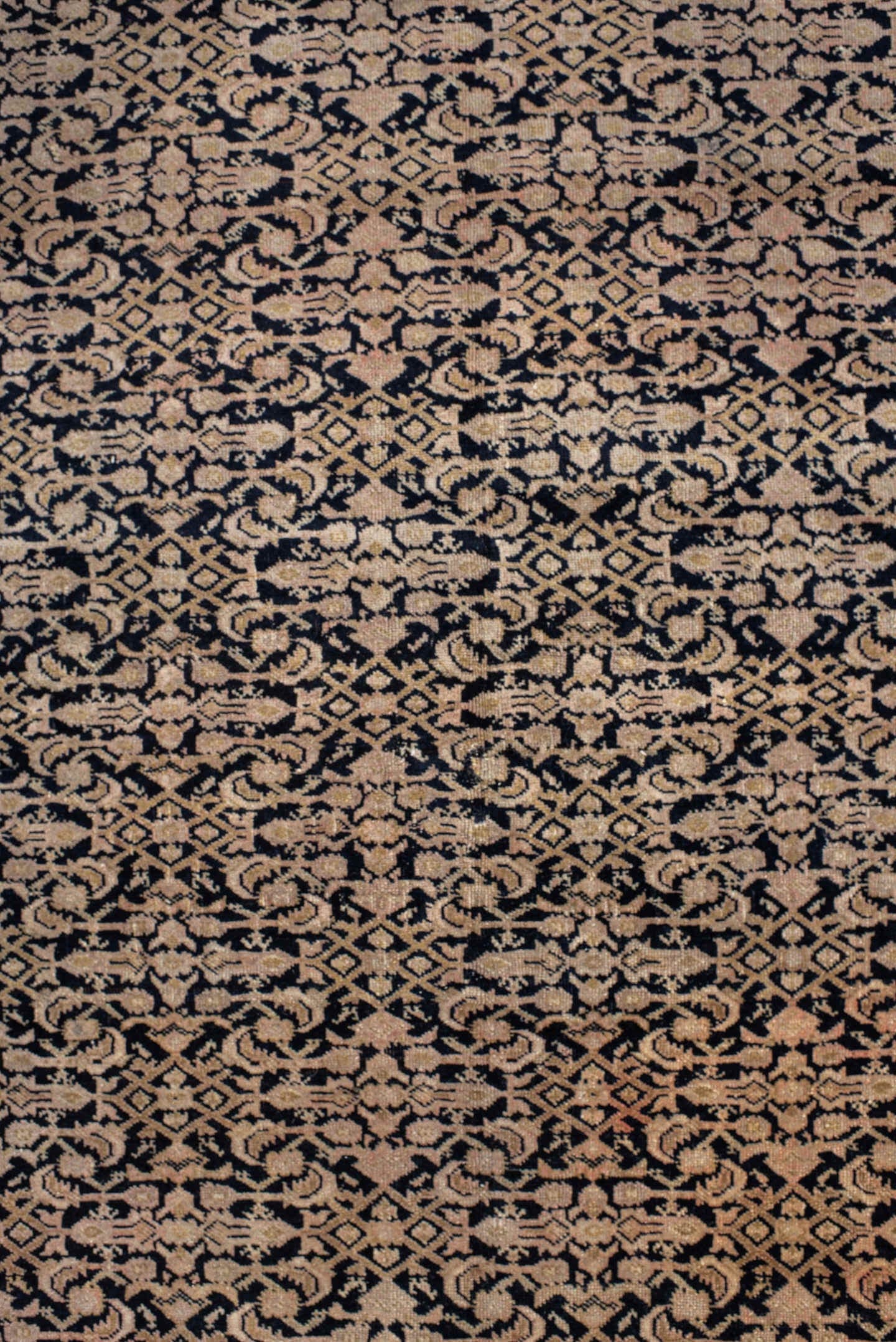 4' x 7' one-of-a-kind handmade antique Far.Sarouk rug. Color palette: navy, beige, ivory, taupe, blush, charcoal, blue, gray