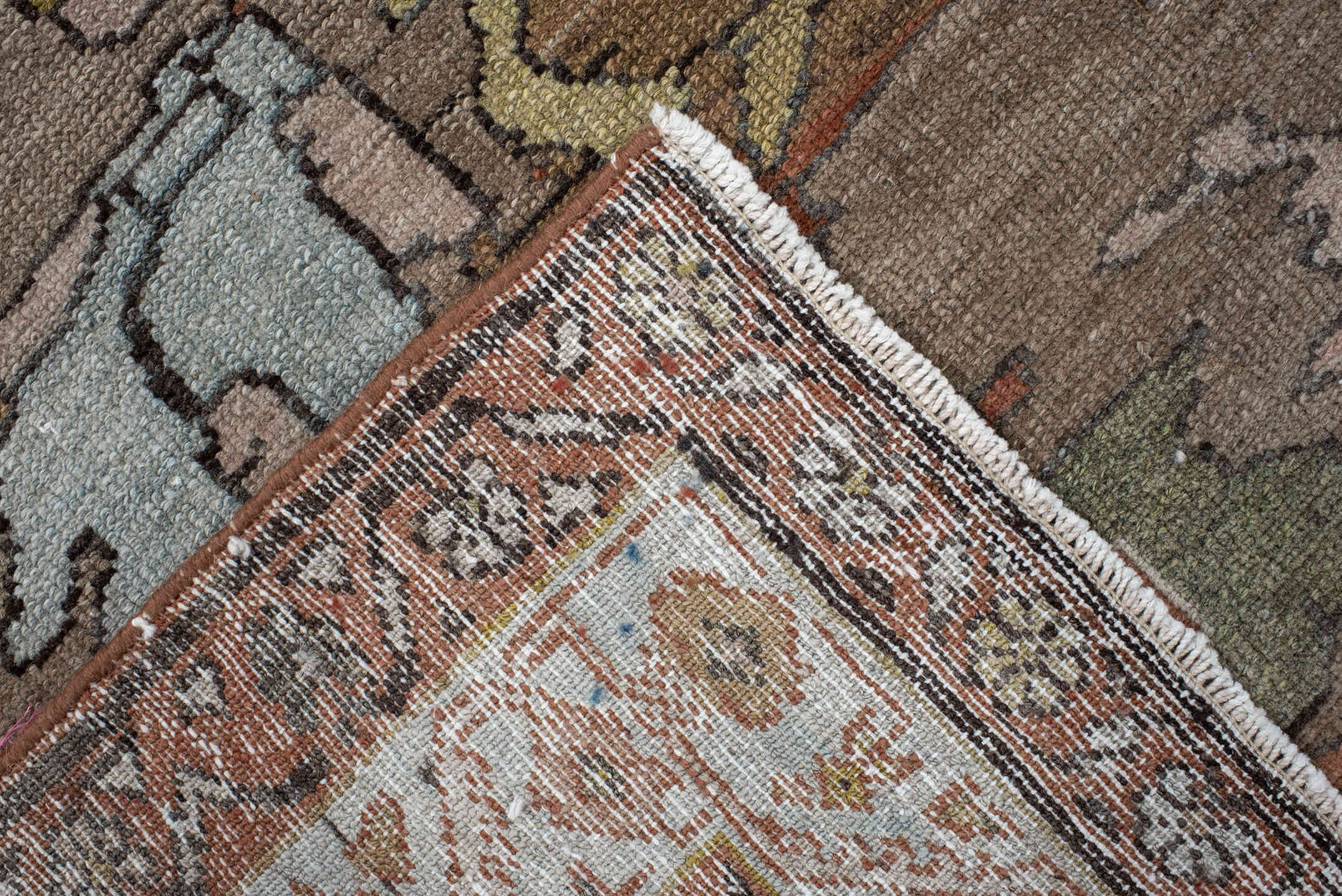 4' x 6' one-of-a-kind handmade vintage Malayer small size rug. Color palette: taupe, rust, ivory, pale_blue, charcoal, olive