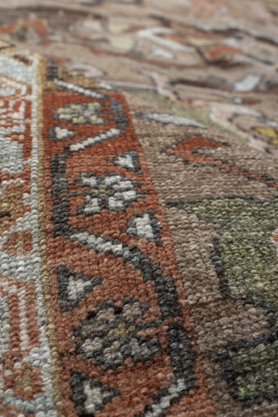 4' x 6' one-of-a-kind handmade vintage Malayer small size rug. Color palette: taupe, rust, ivory, pale_blue, charcoal, olive