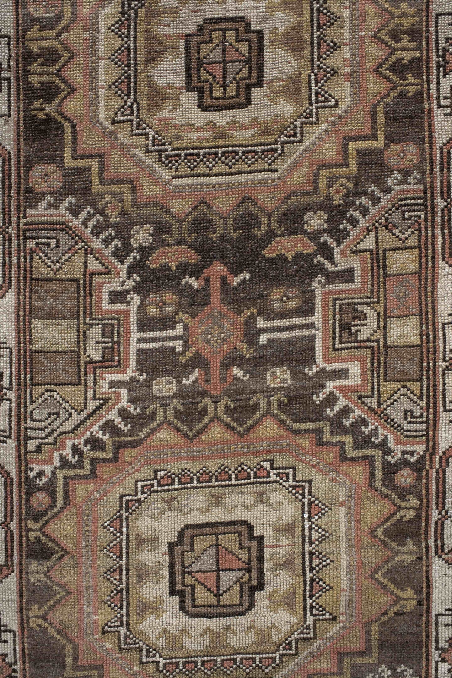 2' x 8' one-of-a-kind handmade vintage NW Persian runner rug. Color palette: brown, ivory, taupe, rust, camel, charcoal