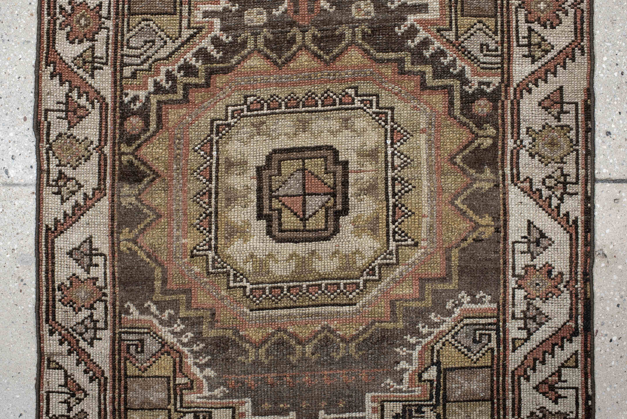 2' x 8' one-of-a-kind handmade vintage NW Persian runner rug. Color palette: brown, ivory, taupe, rust, camel, charcoal
