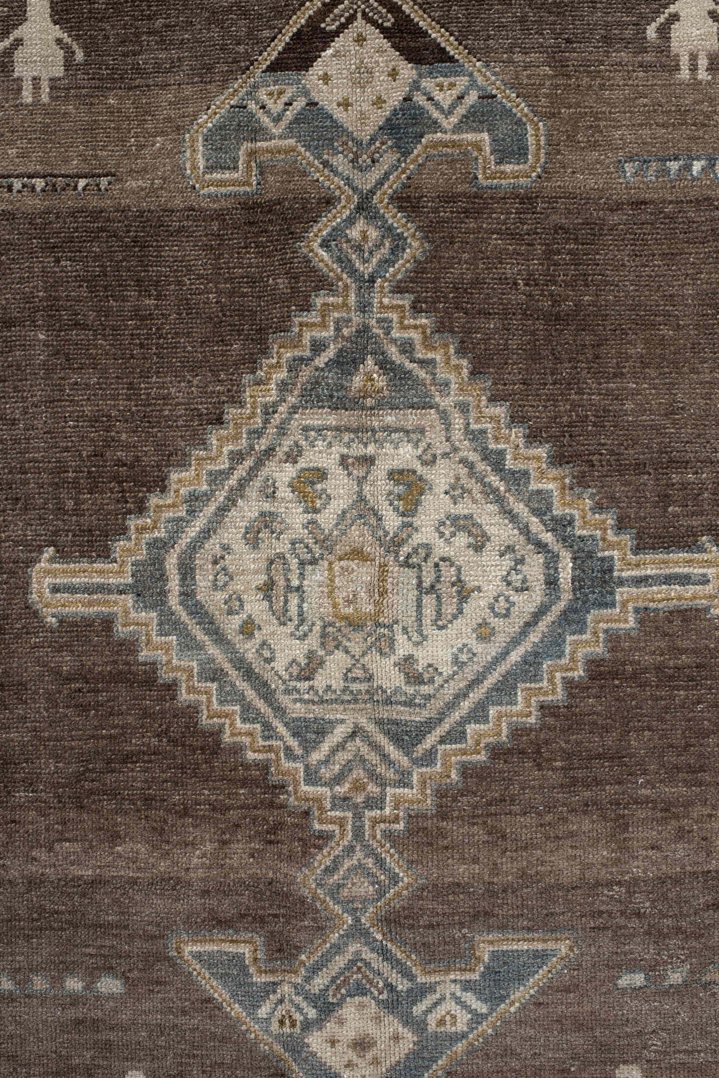 4' x 7' one-of-a-kind handmade vintage Hamadan rug. Color palette: brown, ivory, blue, taupe, camel, charcoal, sage, beige