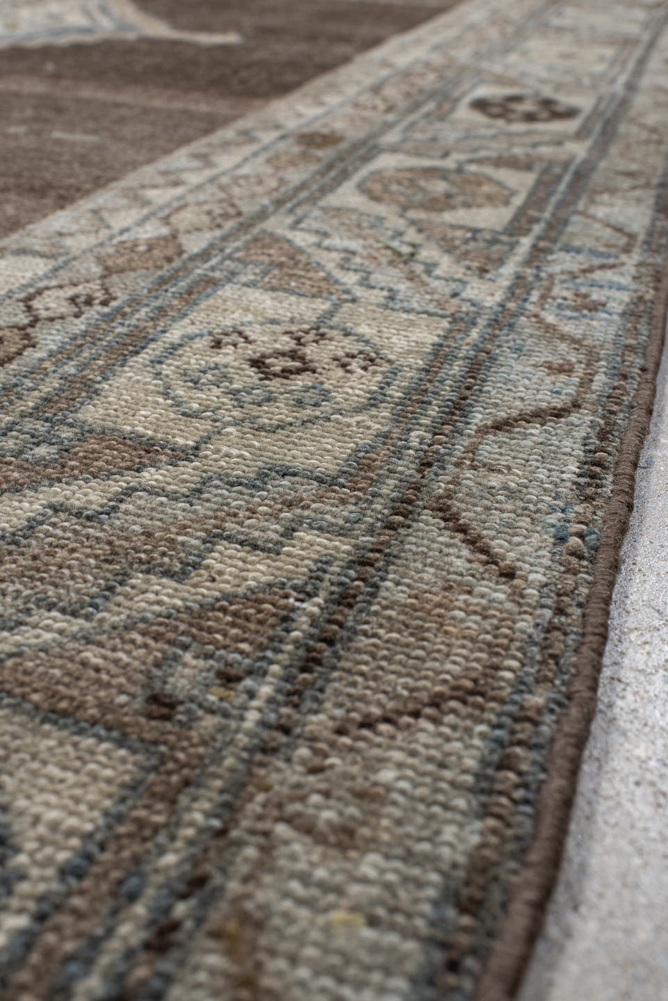 4' x 7' one-of-a-kind handmade vintage Hamadan rug. Color palette: brown, ivory, blue, taupe, camel, charcoal, sage, beige