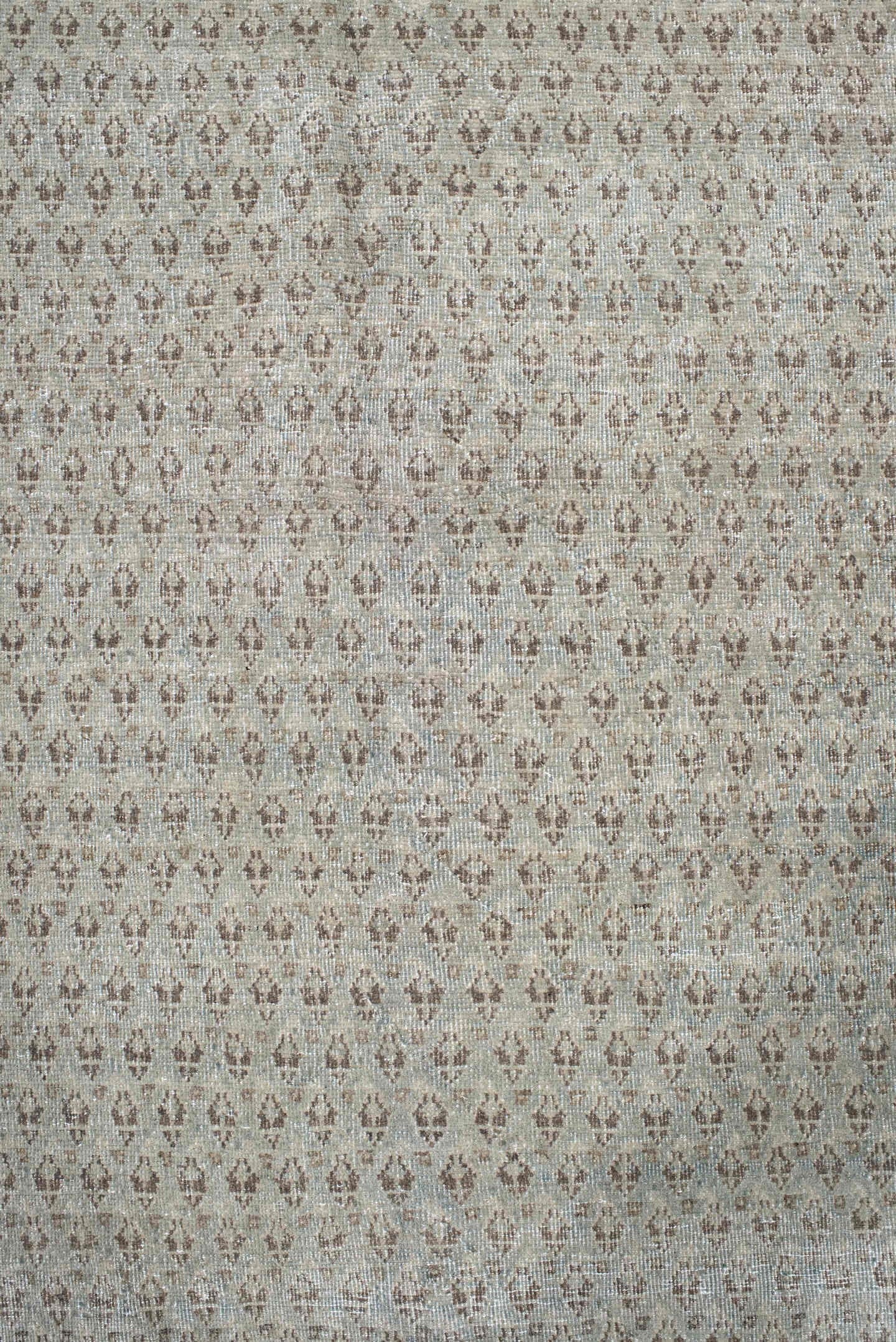 10' x 13' one-of-a-kind handmade vintage Mir large size rug. Color palette: ivory, taupe, beige, sand, camel, light brown