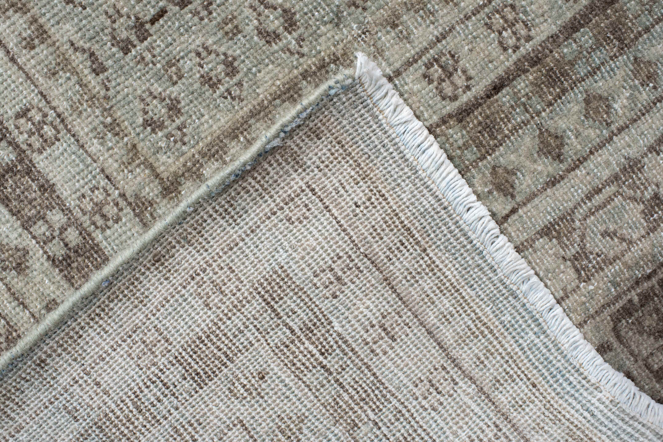 10' x 13' one-of-a-kind handmade vintage Mir large size rug. Color palette: ivory, taupe, beige, sand, camel, light brown