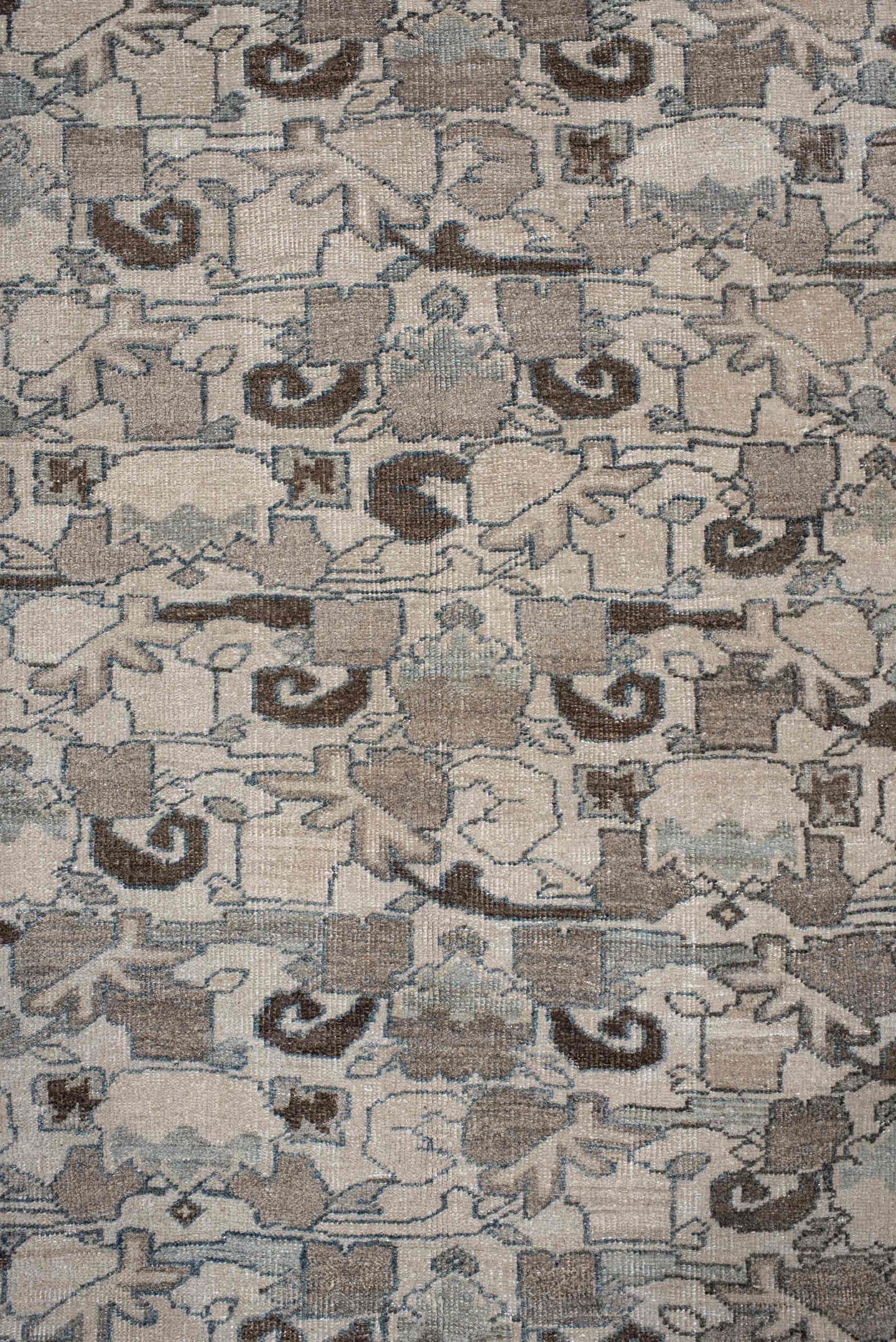 4' x 8' one-of-a-kind handmade vintage Bidjar rug. Color palette: ivory, pale blue, taupe, brown, gray, beige, light blue