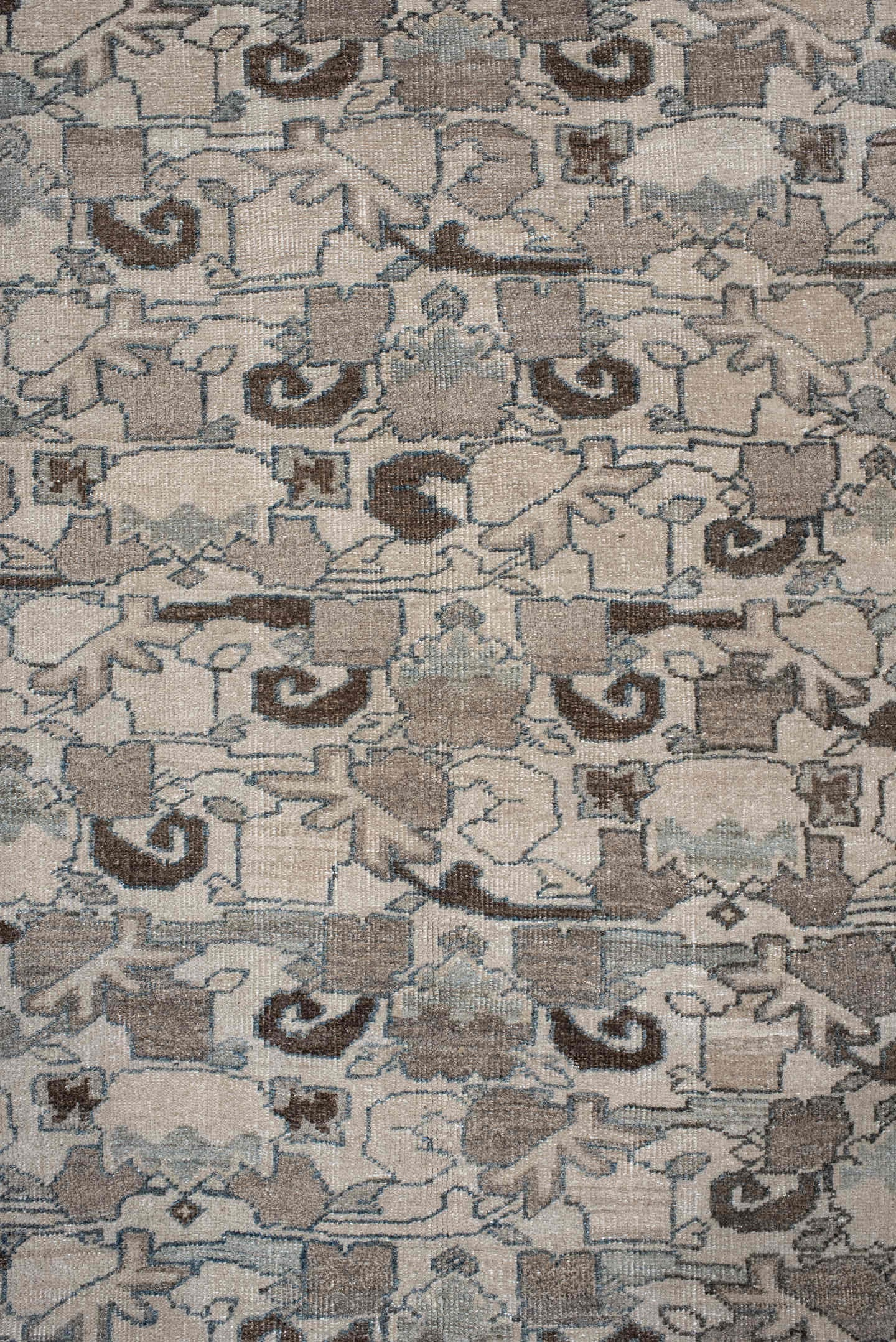 4' x 8' one-of-a-kind handmade vintage Bidjar rug. Color palette: ivory, pale blue, taupe, brown, gray, beige, light blue