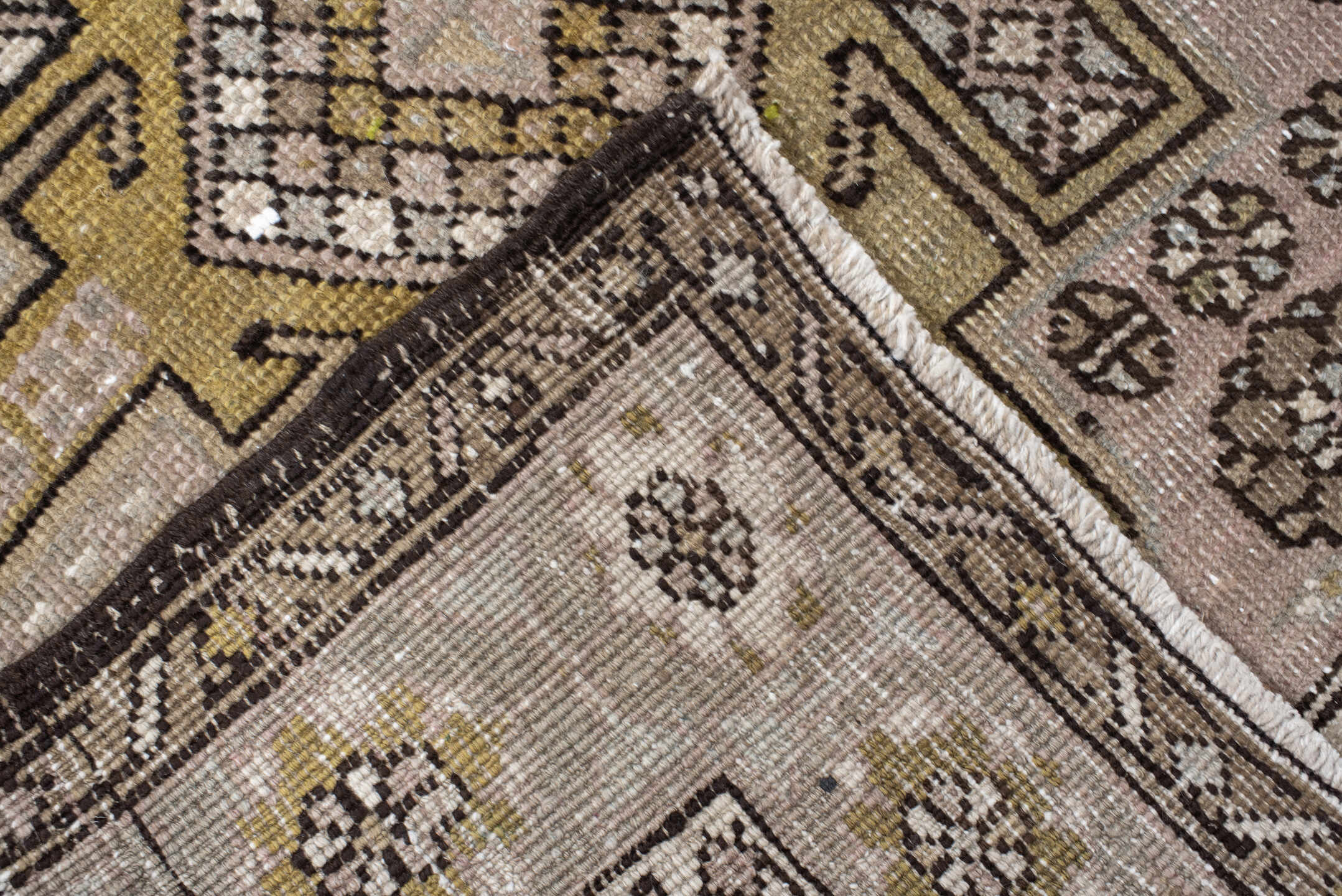 3' x 11' one-of-a-kind handmade vintage NW Persian runner rug. Color palette: taupe, ivory, camel, sage, brown, dusty rose