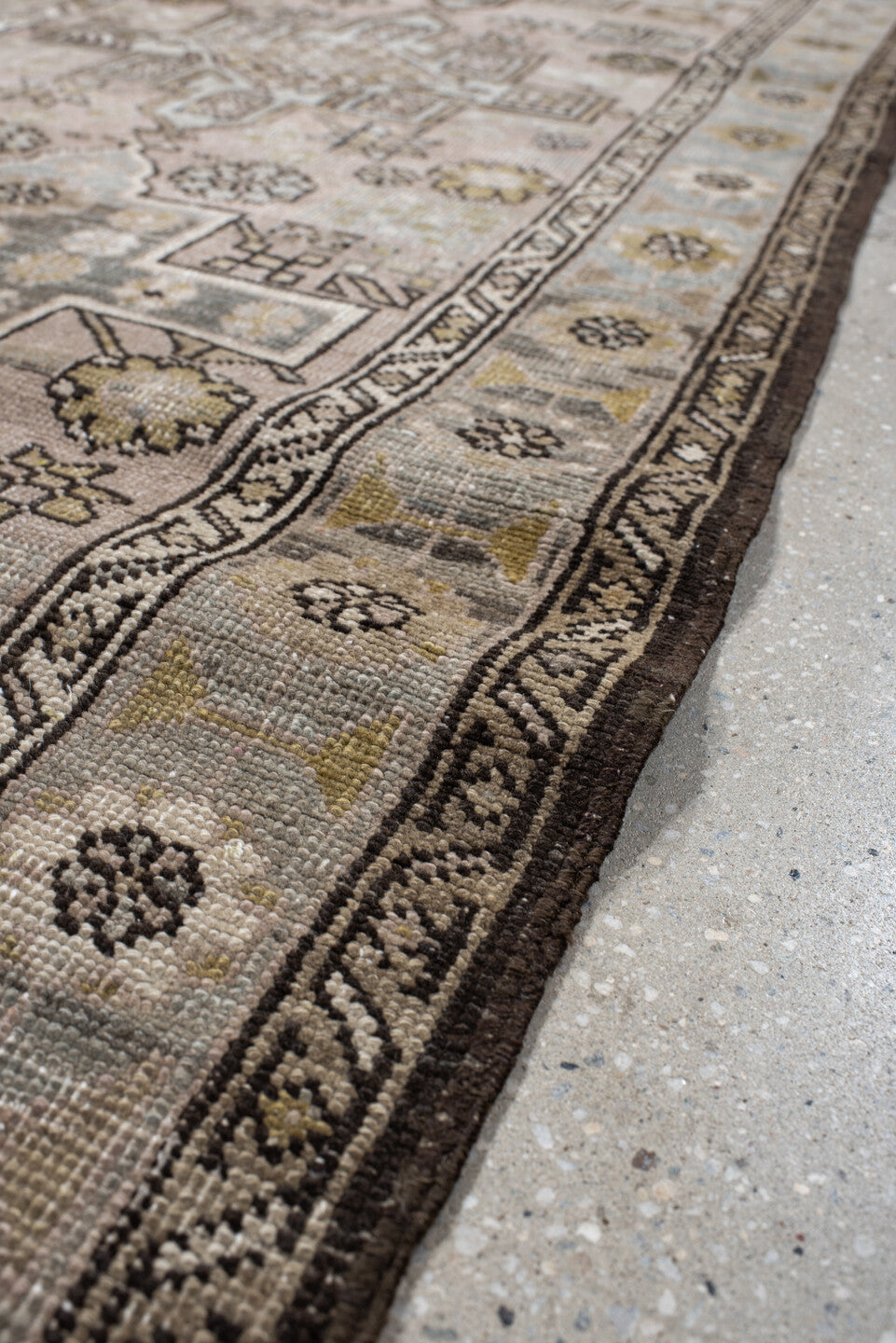 3' x 11' one-of-a-kind handmade vintage NW Persian runner rug. Color palette: taupe, ivory, camel, sage, brown, dusty rose