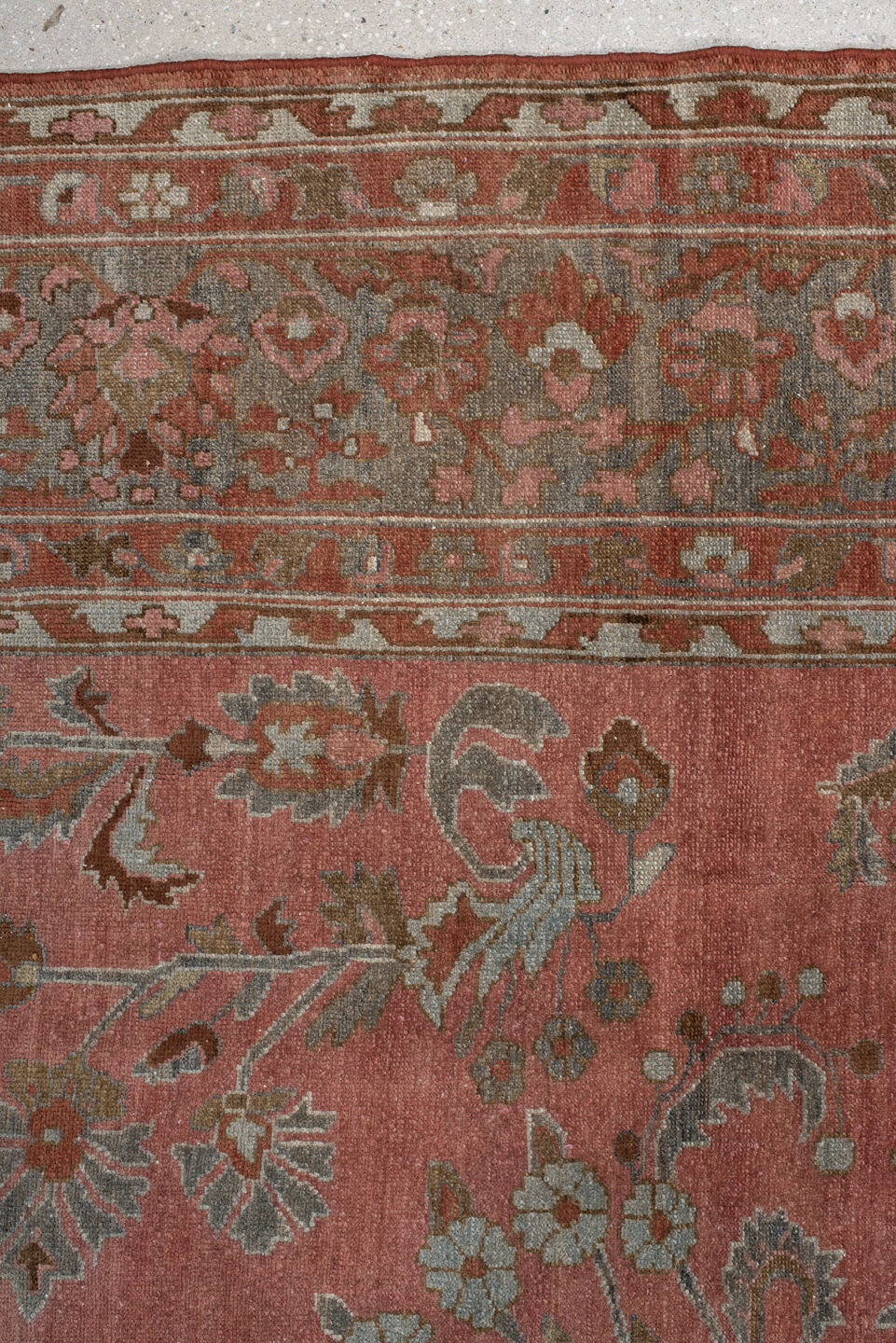 8' x 12' one-of-a-kind handmade vintage Lilian large size rug. Color palette: gray, pink, brown, red, dim gray
