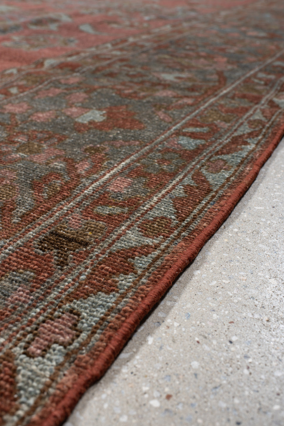 8' x 12' one-of-a-kind handmade vintage Lilian large size rug. Color palette: gray, pink, brown, red, dim gray