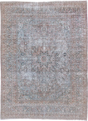 10' x 13' one-of-a-kind handmade antique Khorassan large size rug. Color palette: pale blue, blush, ivory, taupe, rose