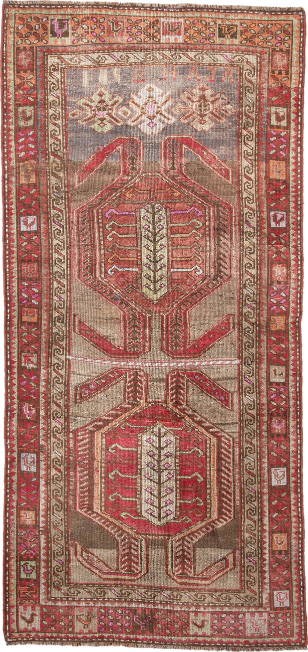 3' x 6' one-of-a-kind handmade vintage NW Persian runner rug. Color palette: taupe, rust, rose, ivory, brown, coral