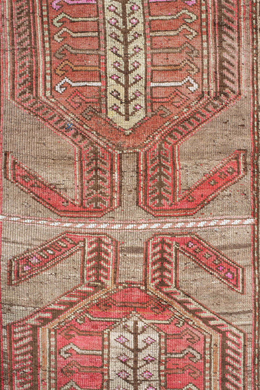 3' x 6' one-of-a-kind handmade vintage NW Persian runner rug. Color palette: taupe, rust, rose, ivory, brown, coral