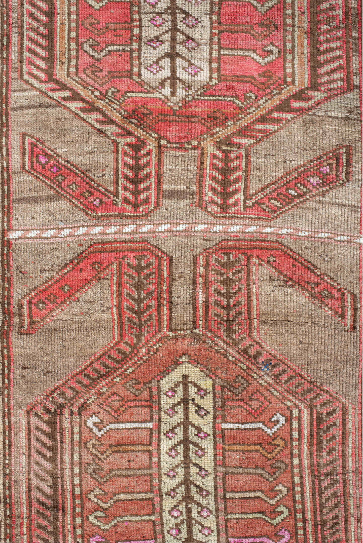 3' x 6' one-of-a-kind handmade vintage NW Persian runner rug. Color palette: taupe, rust, rose, ivory, brown, coral